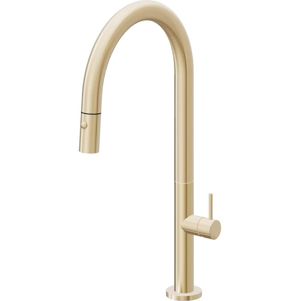 California Faucets - Pull-Down Kitchen Faucet with Button Sprayer - High Arc Spout - Satin Brass Pvd