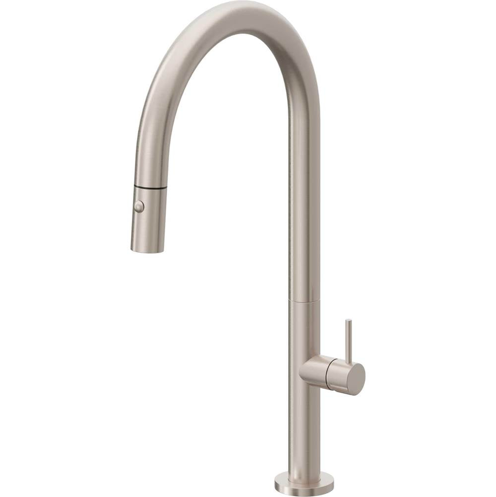 California Faucets - Pull-Down Kitchen Faucet with Button Sprayer - High Arc Spout - Gloss White