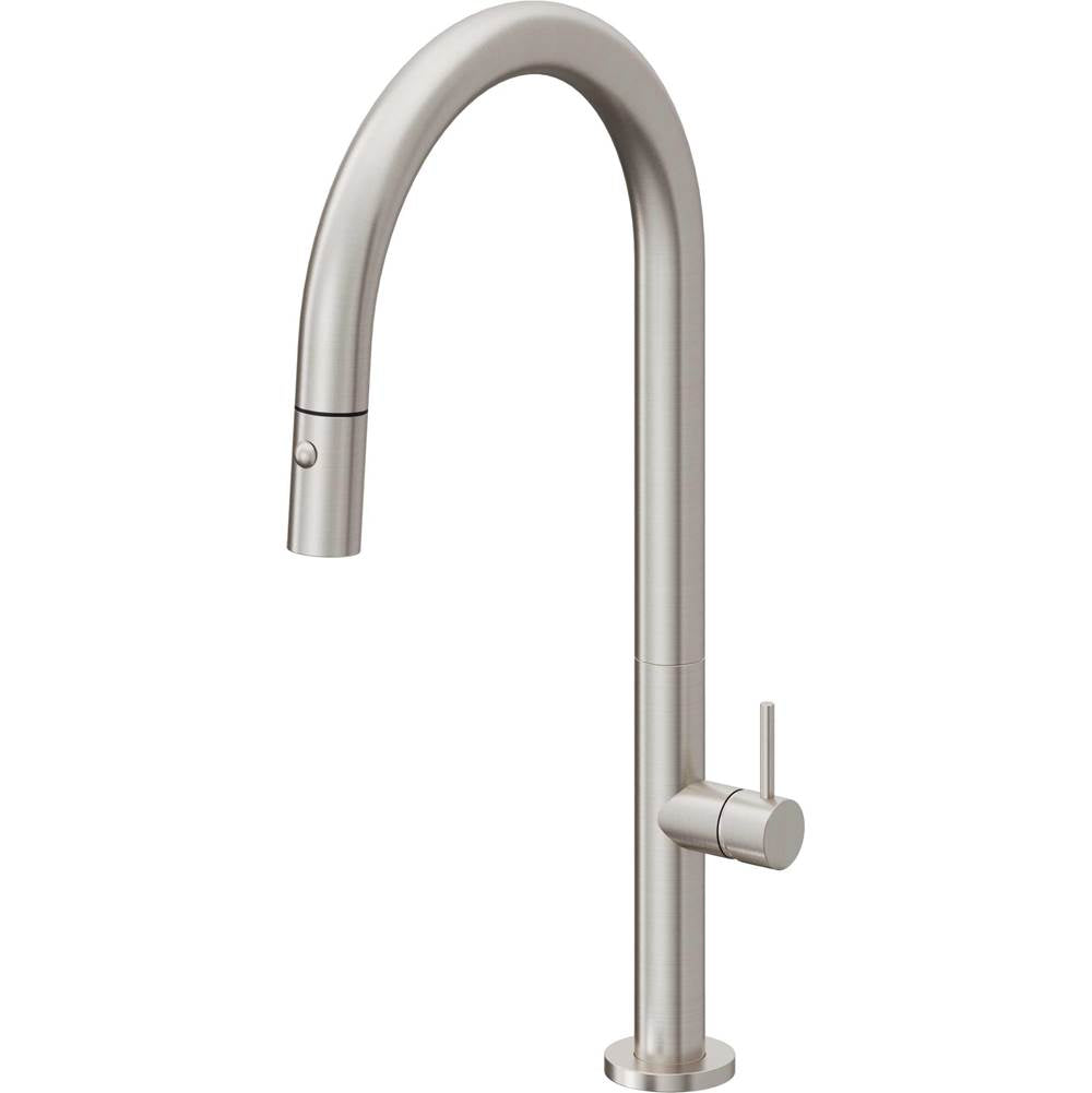 California Faucets - Pull-Down Kitchen Faucet with Button Sprayer - High Arc Spout - Ultra Stainless Steel Pvd