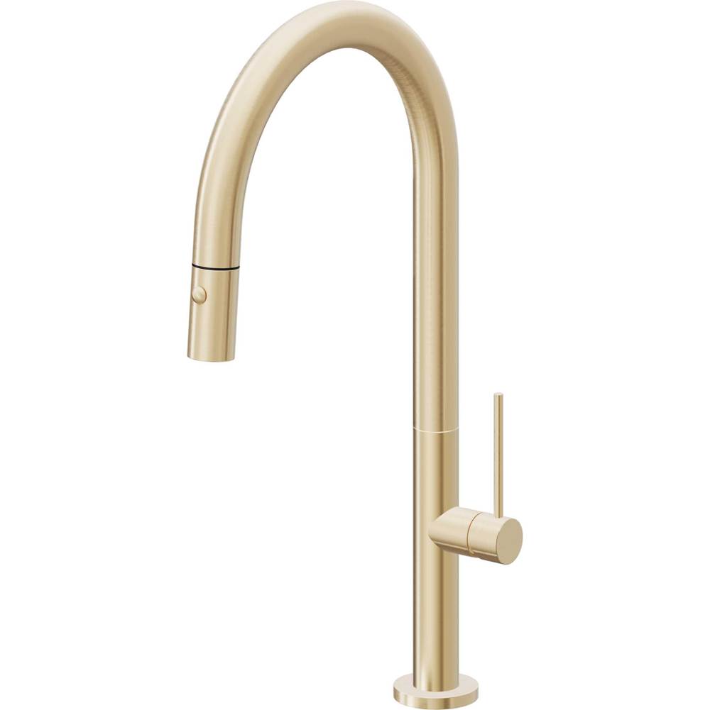 California Faucets - Pull-Down Kitchen Faucet with Button Sprayer - High Arc Spout - Satin Brass Pvd