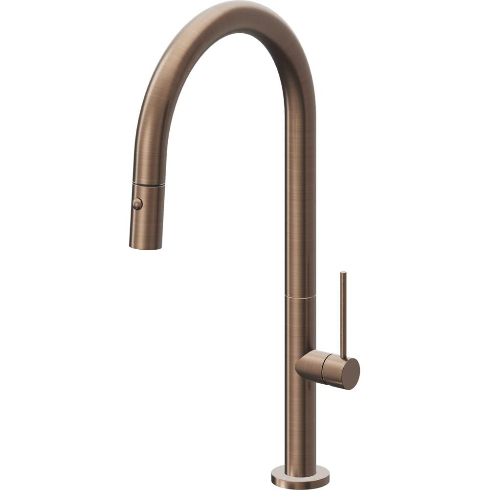 California Faucets - Pull-Down Kitchen Faucet with Button Sprayer - High Arc Spout - Satin Bronze Pvd