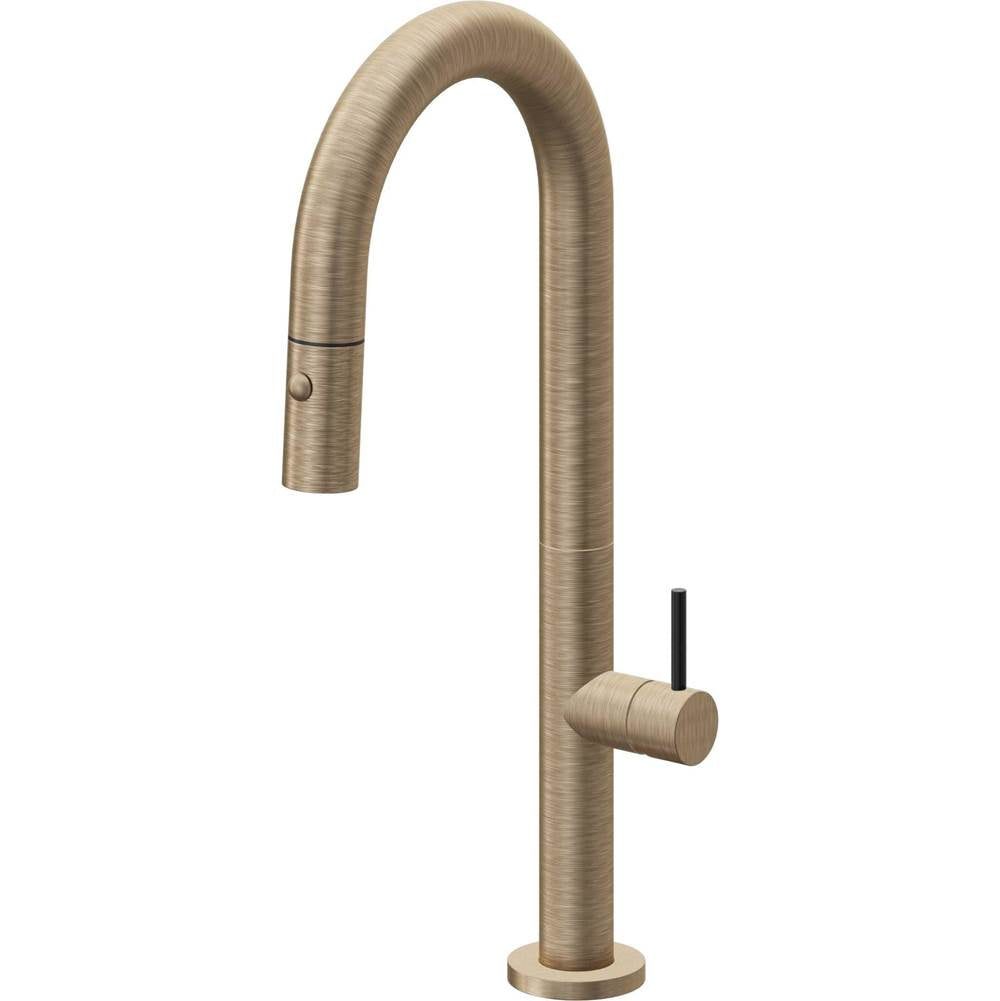 California Faucets - Pull-Down Prep/Bar Faucet with Button Sprayer - Antique Brass Flat