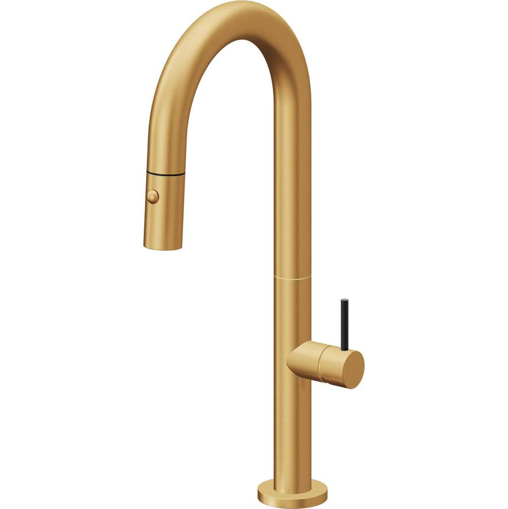 California Faucets - Pull-Down Prep/Bar Faucet with Button Sprayer - Lifetime Satin Gold Pvd