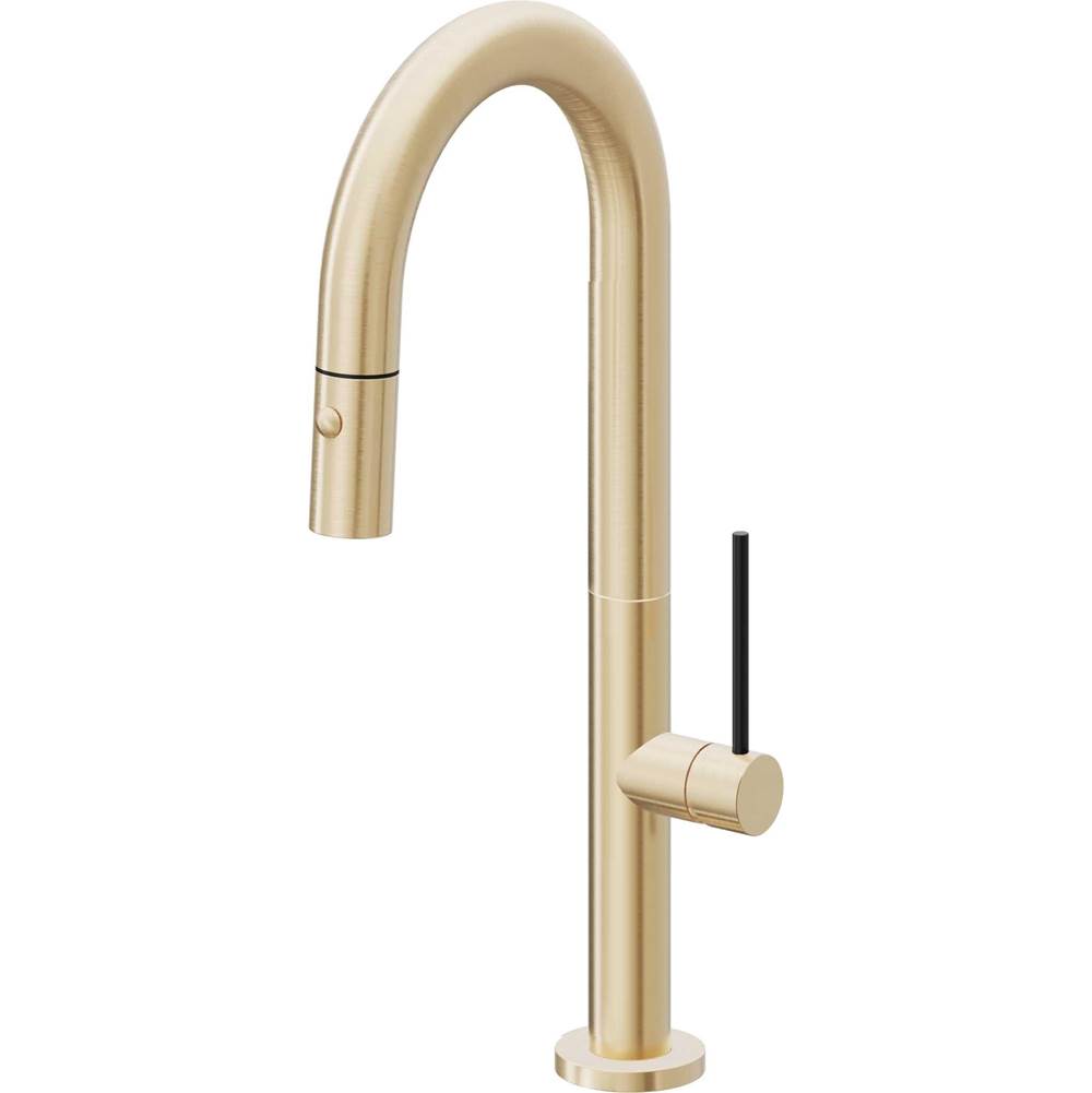 California Faucets - Pull-Down Prep/Bar Faucet with Button Sprayer - Satin Brass Pvd