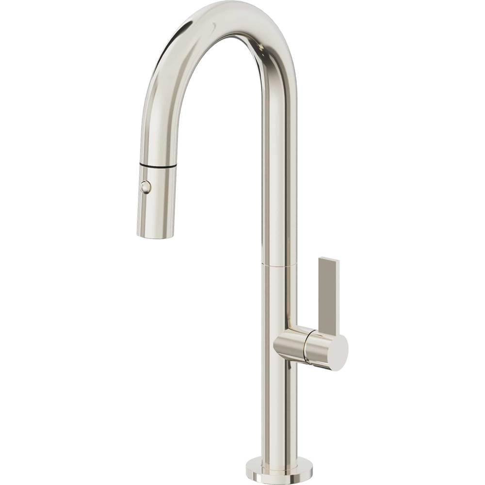 California Faucets - Pull-Down Prep/Bar Faucet with Button Sprayer - Polished Nickel Pvd
