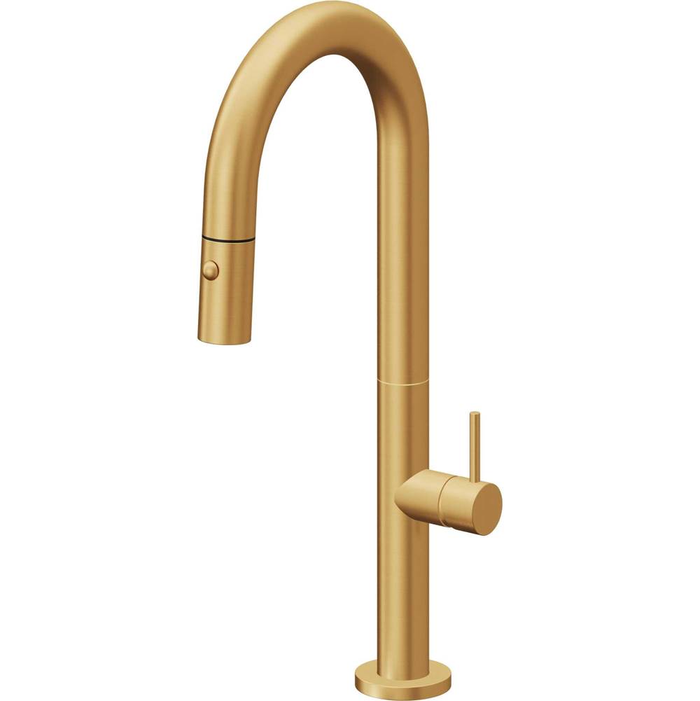 California Faucets - Pull-Down Prep/Bar Faucet with Button Sprayer - Lifetime Satin Gold Pvd