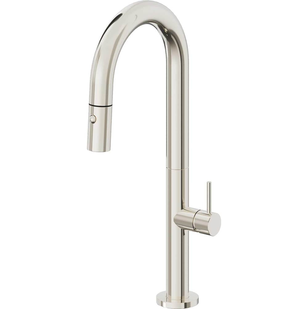 California Faucets - Pull-Down Prep/Bar Faucet with Button Sprayer - Polished Nickel Pvd