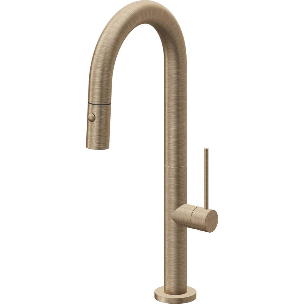 California Faucets - Pull-Down Prep/Bar Faucet with Button Sprayer - Antique Brass Flat