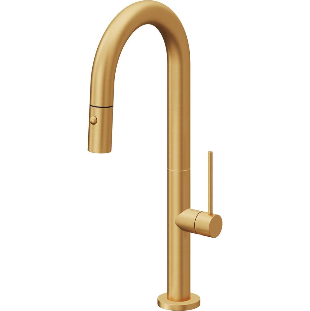 California Faucets - Pull-Down Prep/Bar Faucet with Button Sprayer - Lifetime Satin Gold Pvd