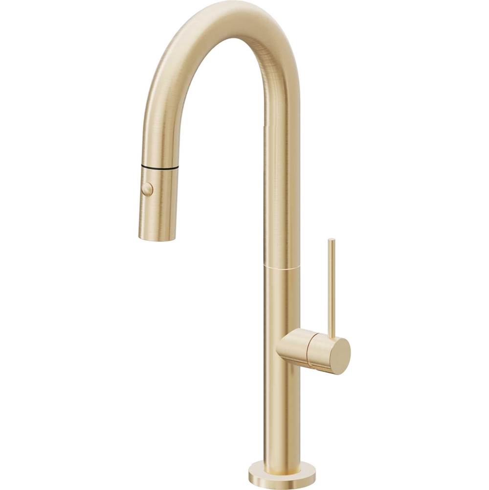 California Faucets - Pull-Down Prep/Bar Faucet with Button Sprayer - Satin Brass Pvd