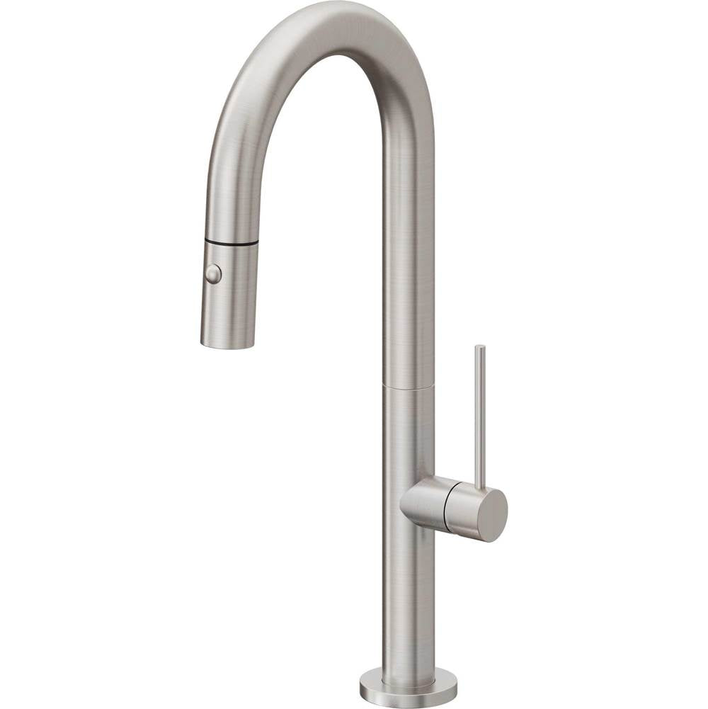 California Faucets - Pull-Down Prep/Bar Faucet with Button Sprayer - Ultra Stainless Steel Pvd