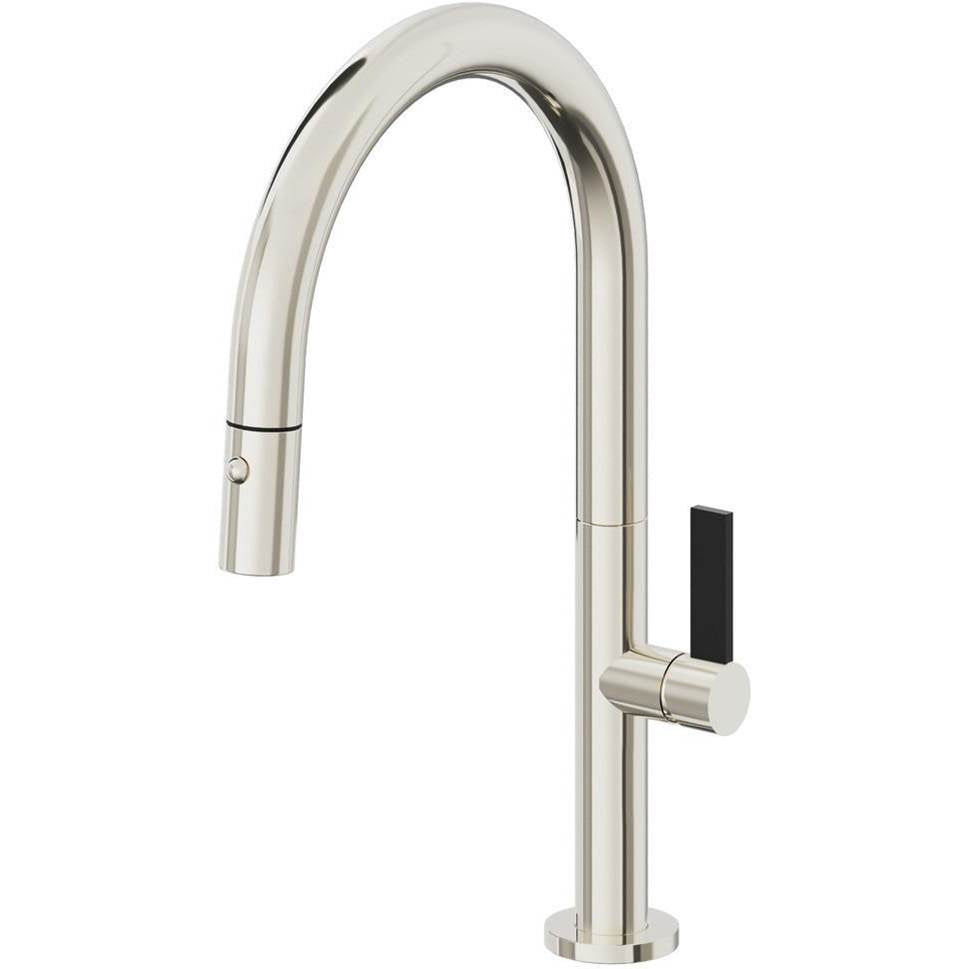 California Faucets - Pull-Down Kitchen Faucet with Button Sprayer - Low Arc Spout - Polished Nickel Pvd