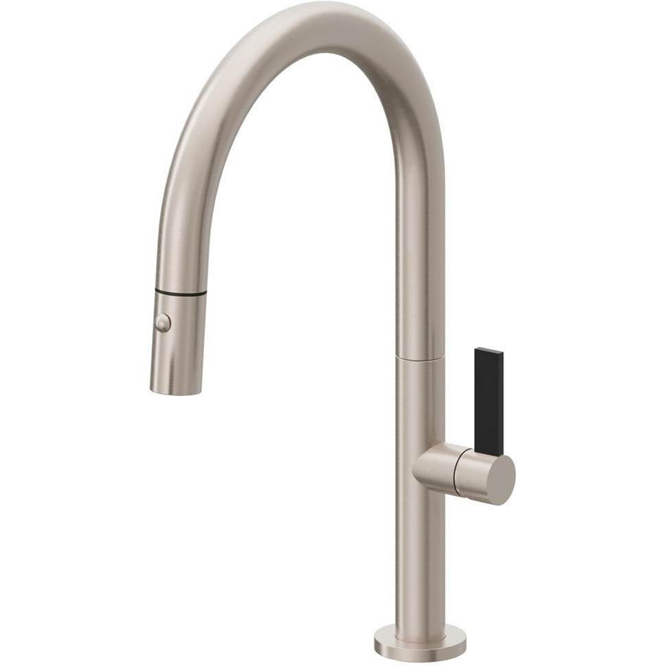 California Faucets - Pull-Down Kitchen Faucet with Button Sprayer - Low Arc Spout - Gloss White
