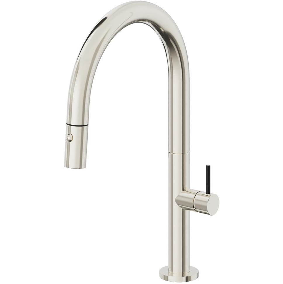 California Faucets - Pull-Down Kitchen Faucet with Button Sprayer - Low Arc Spout - Polished Nickel Pvd