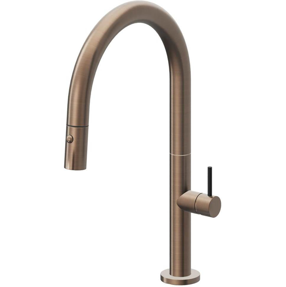 California Faucets - Pull-Down Kitchen Faucet with Button Sprayer - Low Arc Spout - Satin Bronze Pvd