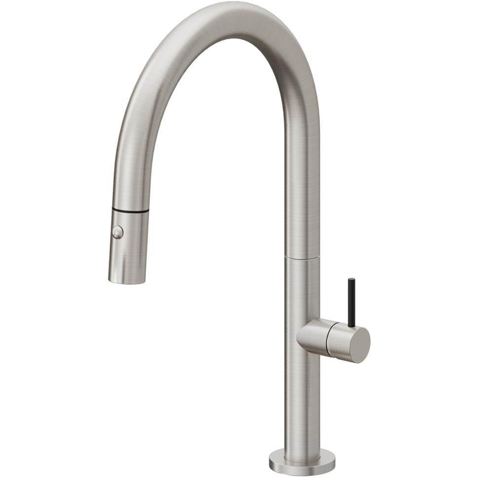 California Faucets - Pull-Down Kitchen Faucet with Button Sprayer - Low Arc Spout - Ultra Stainless Steel Pvd