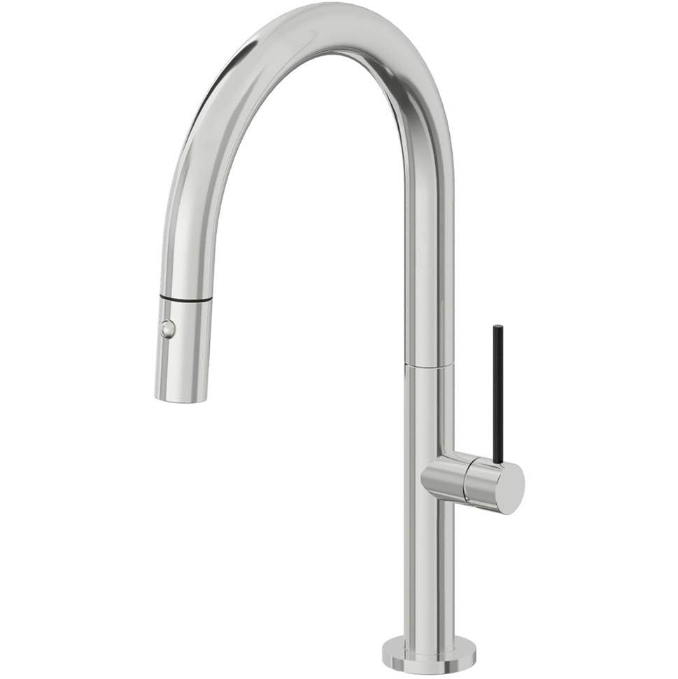 California Faucets - Pull-Down Kitchen Faucet with Button Sprayer - Low Arc Spout - Polished Chrome