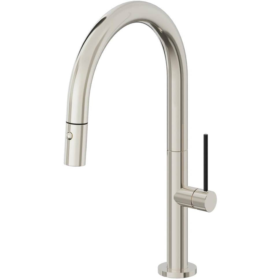 California Faucets - Pull-Down Kitchen Faucet with Button Sprayer - Low Arc Spout - Polished Nickel Pvd