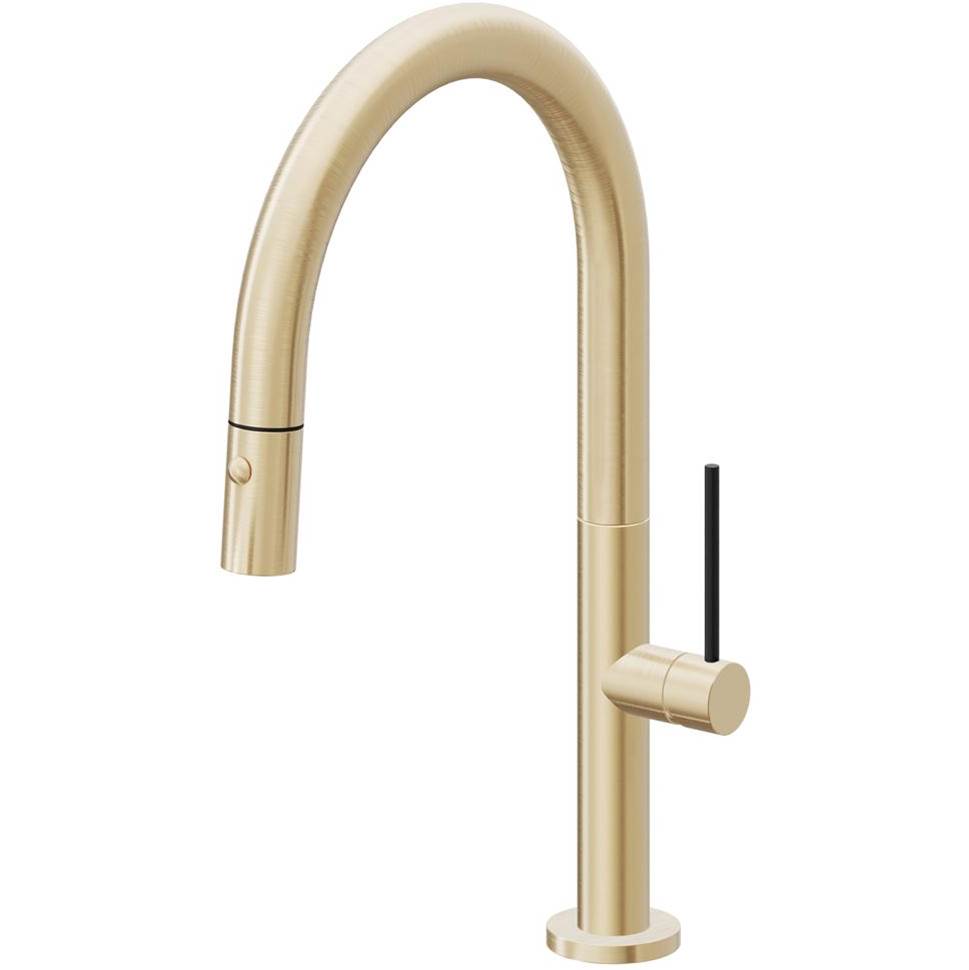 California Faucets - Pull-Down Kitchen Faucet with Button Sprayer - Low Arc Spout - Satin Brass Pvd