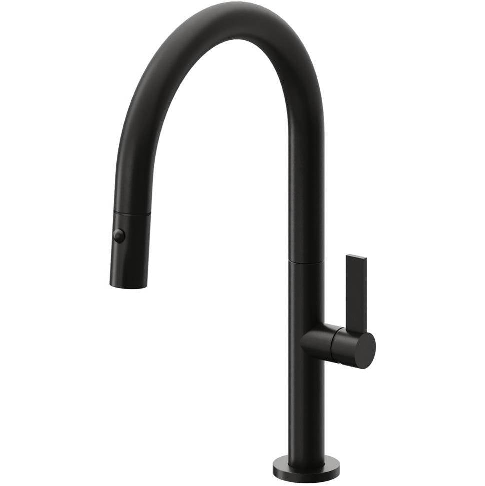 California Faucets - Pull-Down Kitchen Faucet with Button Sprayer - Low Arc Spout - Matte Black