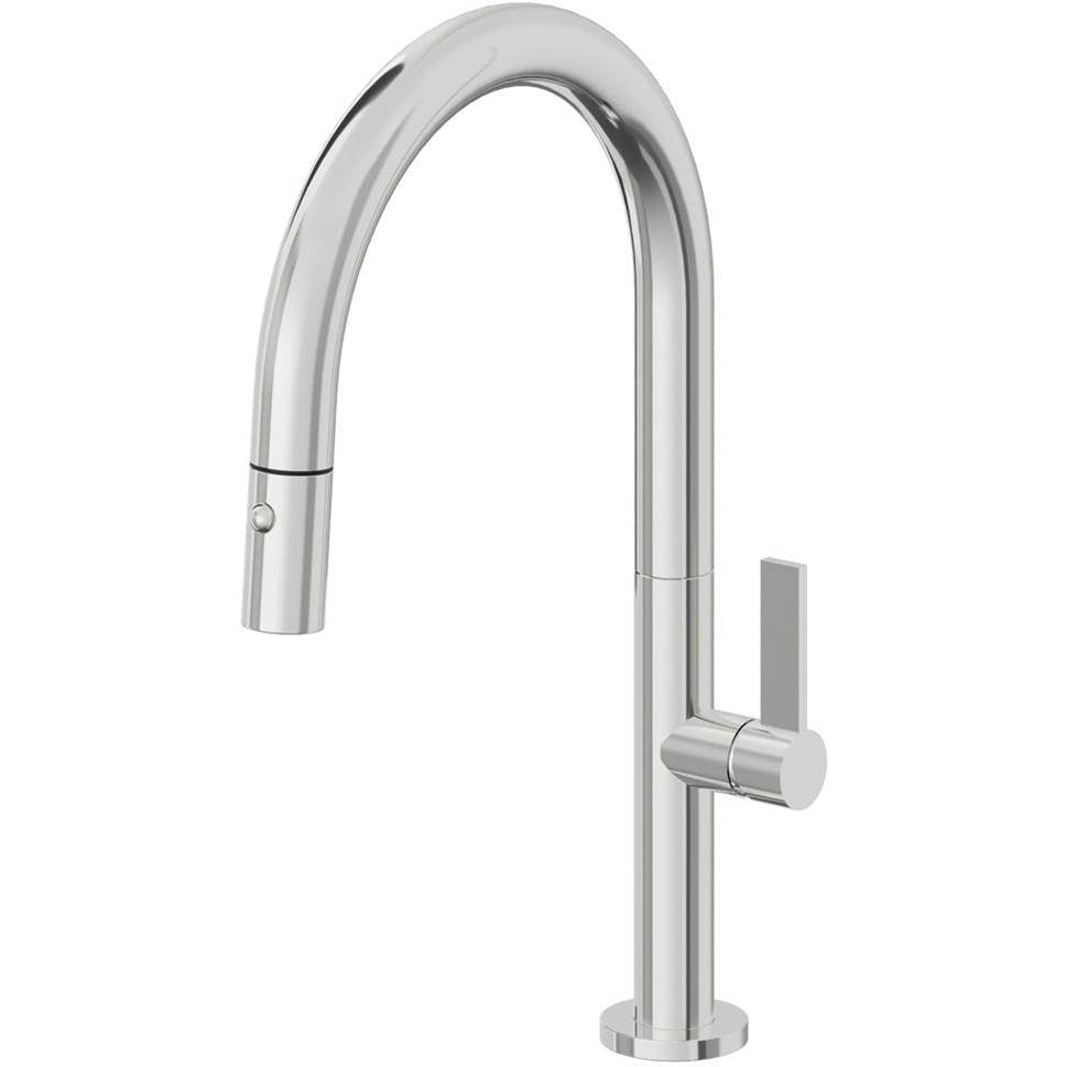 California Faucets - Pull-Down Kitchen Faucet with Button Sprayer - Low Arc Spout - Polished Chrome