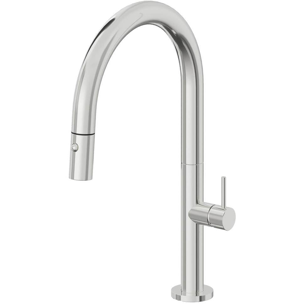 California Faucets - Pull-Down Kitchen Faucet with Button Sprayer - Low Arc Spout - Polished Chrome