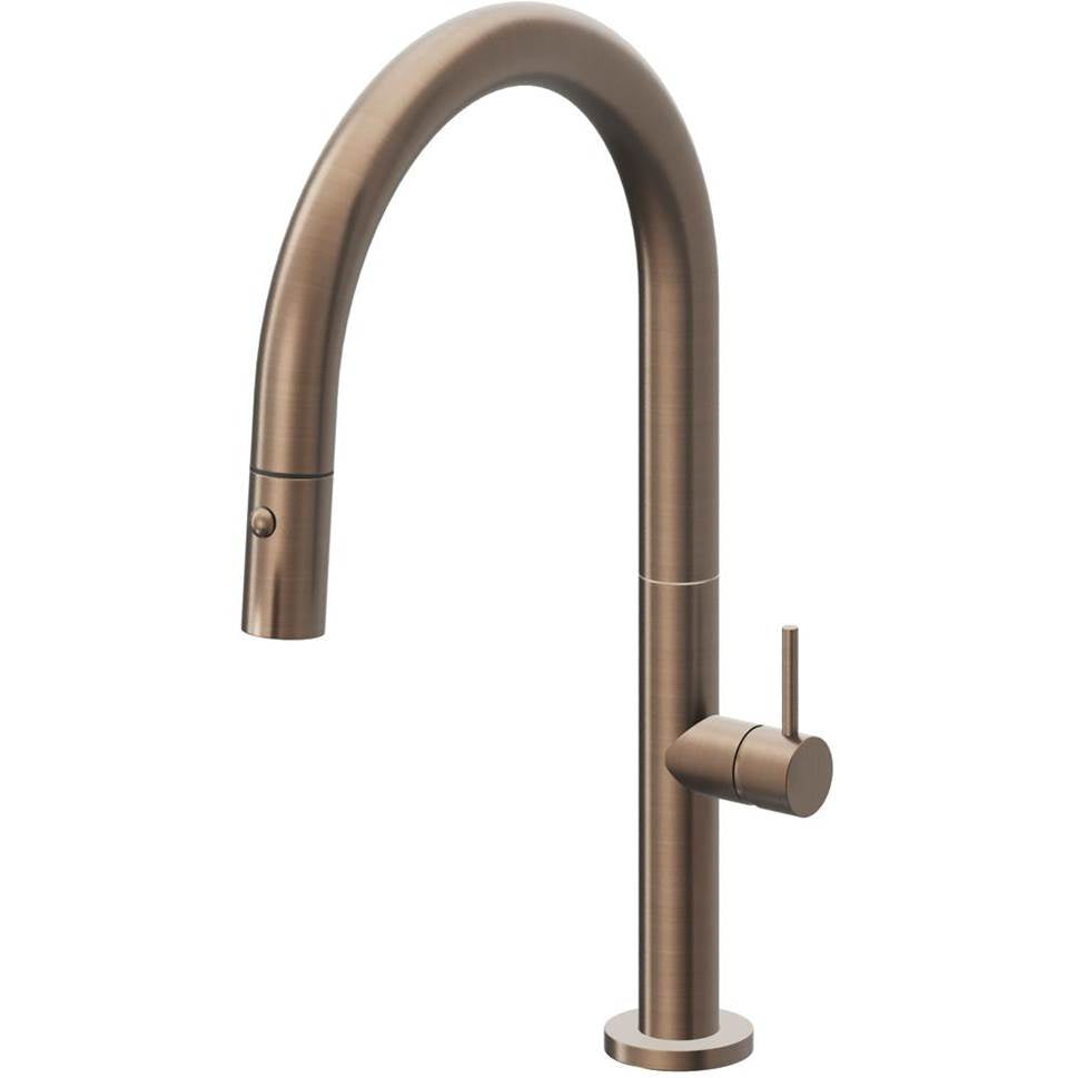 California Faucets - Pull-Down Kitchen Faucet with Button Sprayer - Low Arc Spout - Satin Bronze Pvd