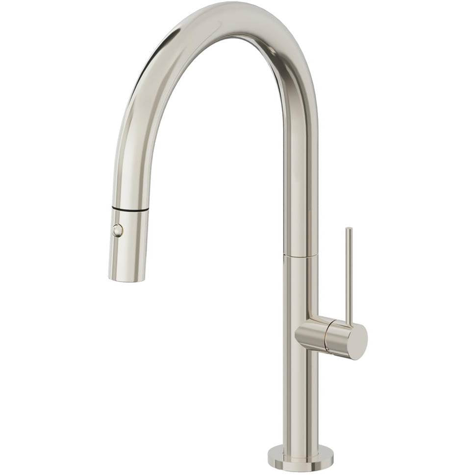 California Faucets - Pull-Down Kitchen Faucet with Button Sprayer - Low Arc Spout - Polished Nickel Pvd