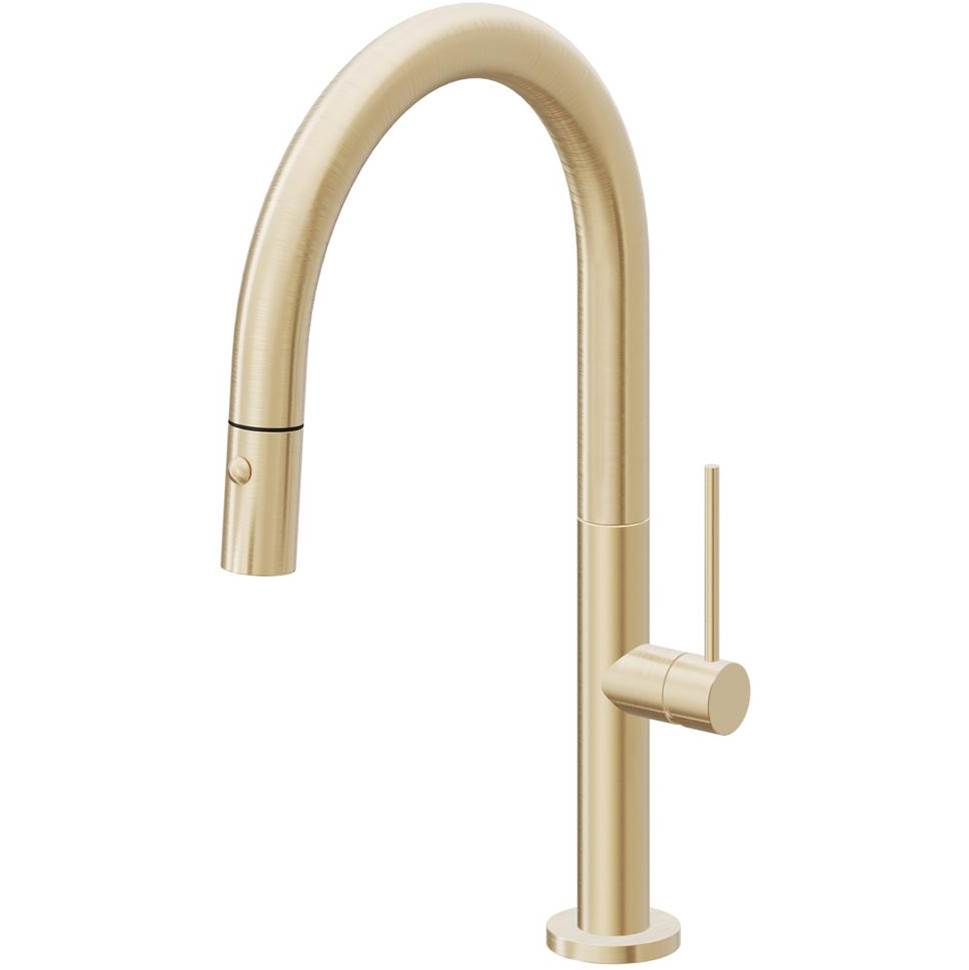 California Faucets - Pull-Down Kitchen Faucet with Button Sprayer - Low Arc Spout - Satin Brass Pvd