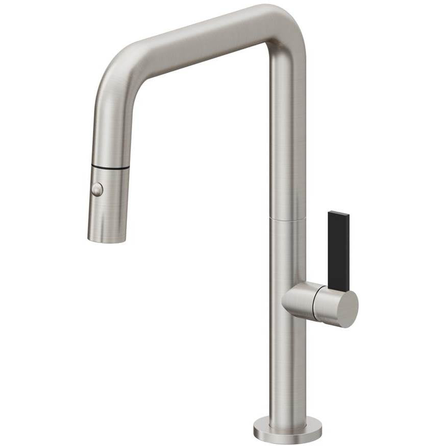 California Faucets - Pull-Down Kitchen Faucet with Button Sprayer - Quad Spout - Ultra Stainless Steel Pvd