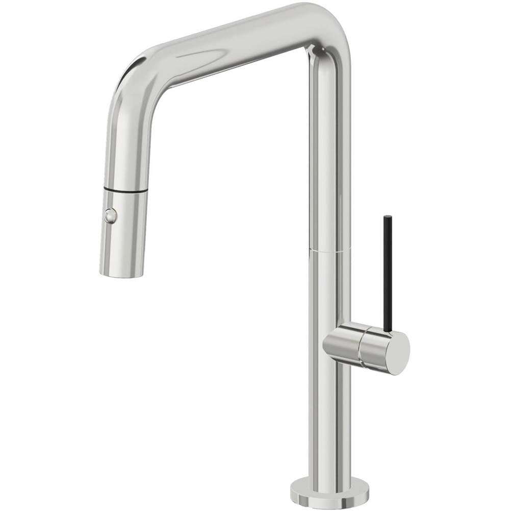 California Faucets - Pull-Down Kitchen Faucet with Button Sprayer - Quad Spout - Polished Chrome