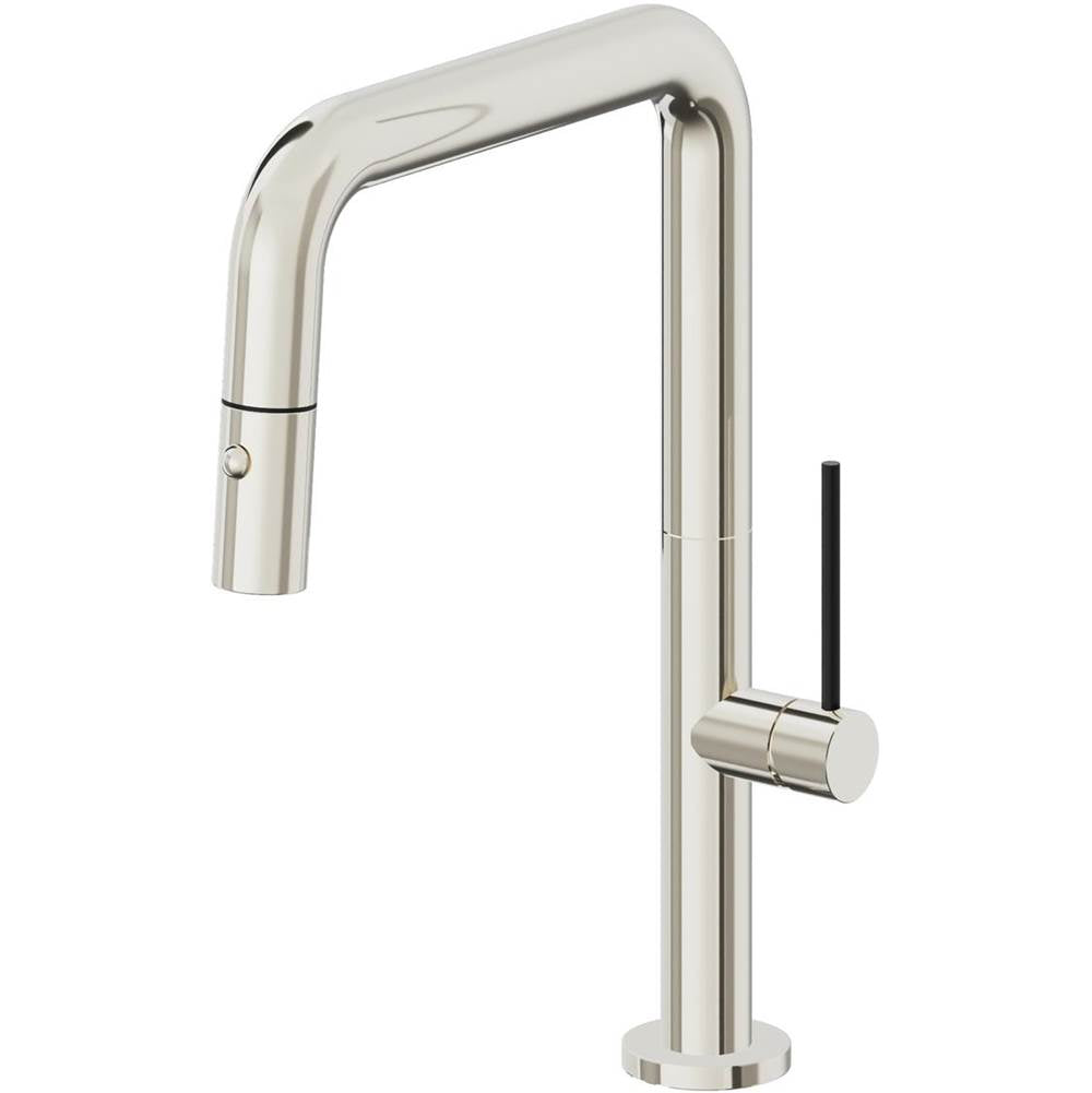 California Faucets - Pull-Down Kitchen Faucet with Button Sprayer - Quad Spout - Polished Nickel Pvd
