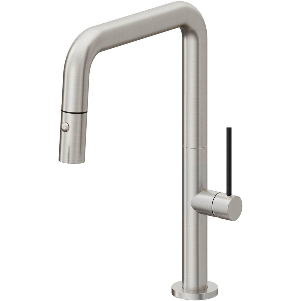 California Faucets - Pull-Down Kitchen Faucet with Button Sprayer - Quad Spout - Ultra Stainless Steel Pvd