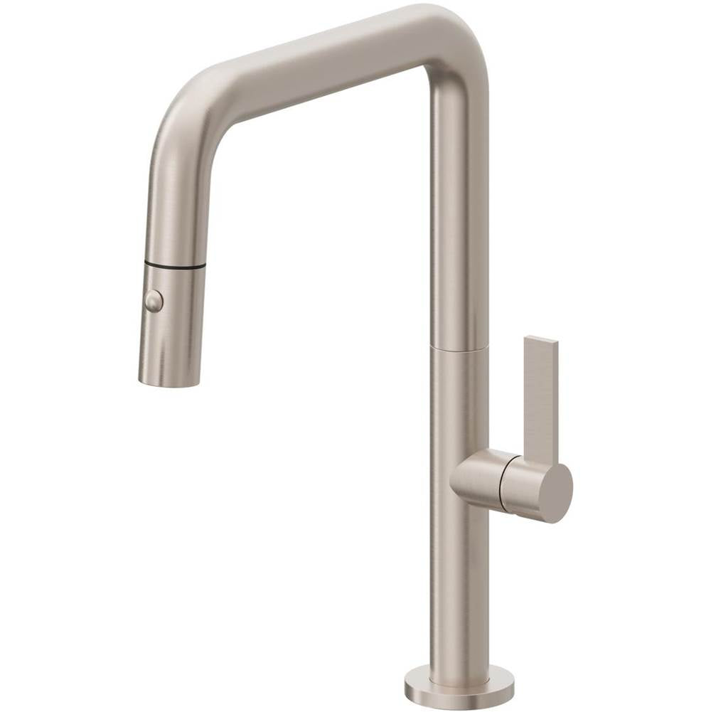 California Faucets - Pull-Down Kitchen Faucet with Button Sprayer - Quad Spout - Gloss White