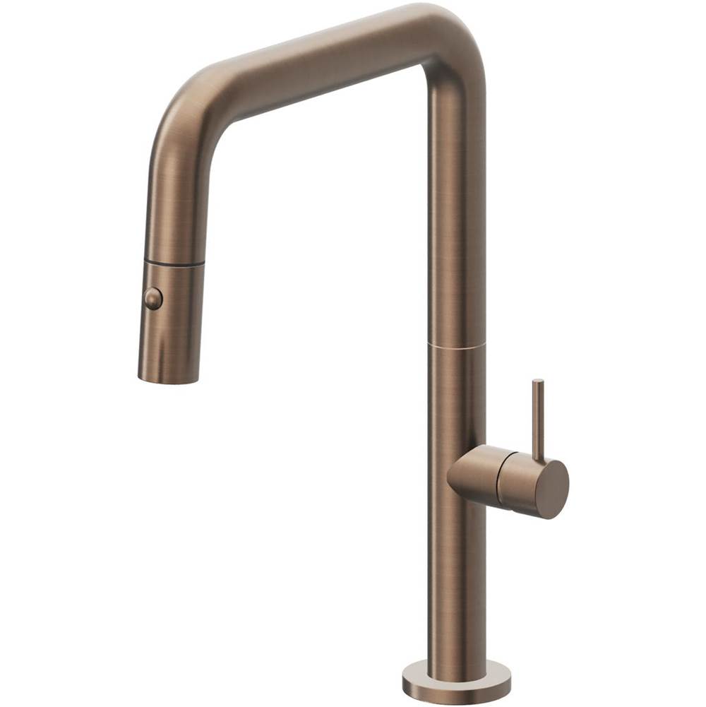 California Faucets - Pull-Down Kitchen Faucet with Button Sprayer - Quad Spout - Satin Bronze Pvd