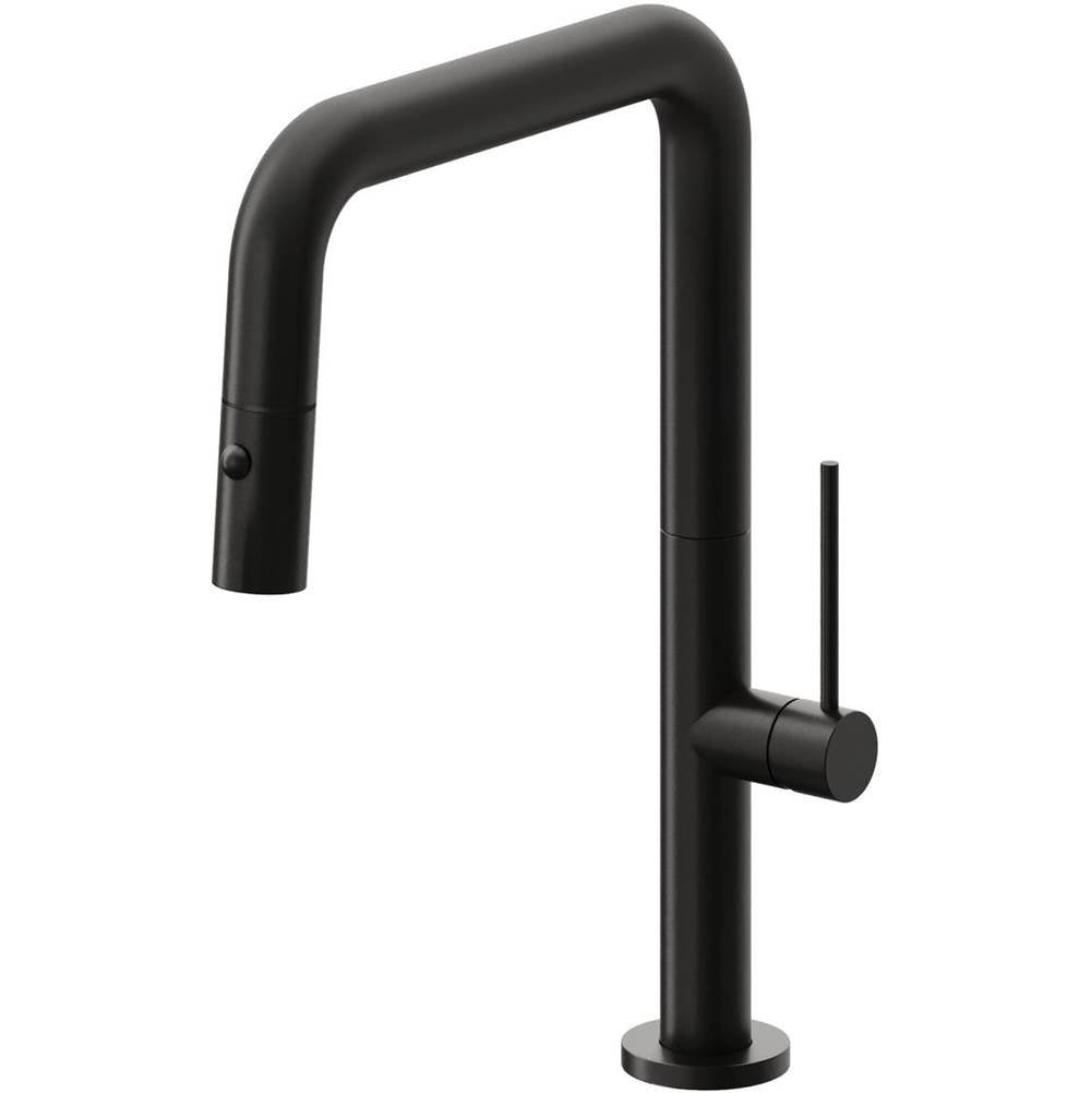 California Faucets - Pull-Down Kitchen Faucet with Button Sprayer - Quad Spout - Matte Black