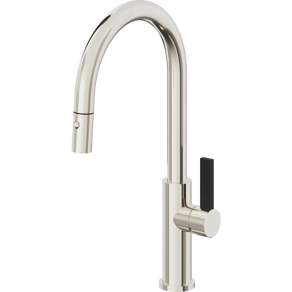 California Faucets - Pull-Down Kitchen Faucet with Button Sprayer - High Arc Spout - Polished Nickel Pvd