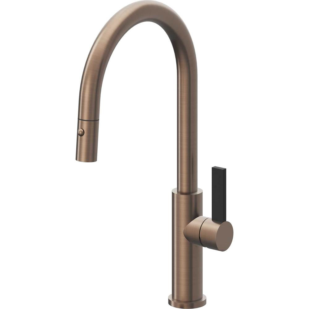 California Faucets - Pull-Down Kitchen Faucet with Button Sprayer - High Arc Spout - Satin Bronze Pvd