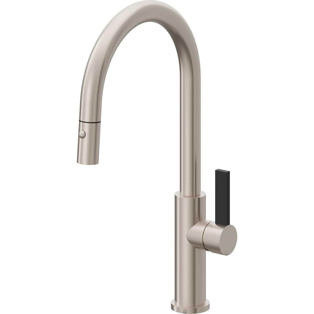 California Faucets - Pull-Down Kitchen Faucet with Button Sprayer - High Arc Spout - Gloss White
