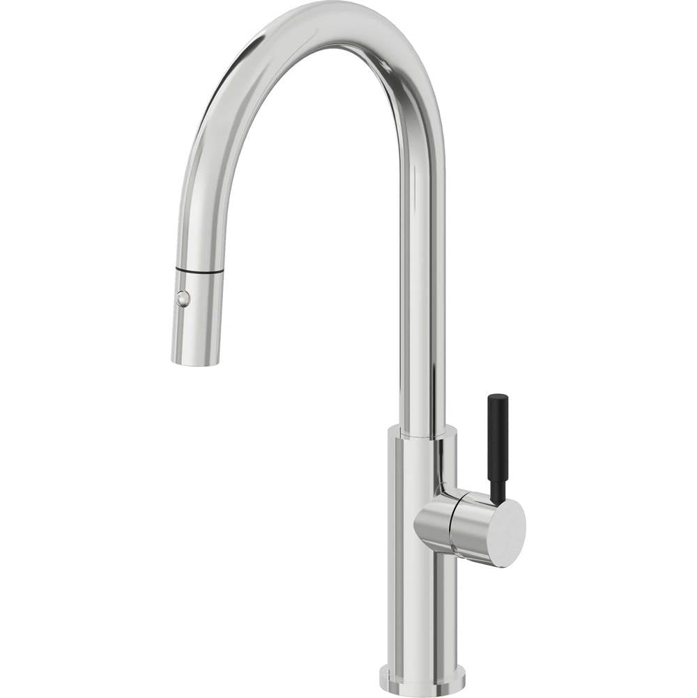 California Faucets - Pull-Down Kitchen Faucet with Button Sprayer - High Arc Spout - Polished Chrome