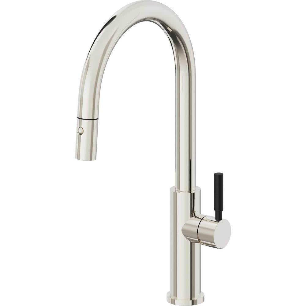 California Faucets - Pull-Down Kitchen Faucet with Button Sprayer - High Arc Spout - Polished Nickel Pvd