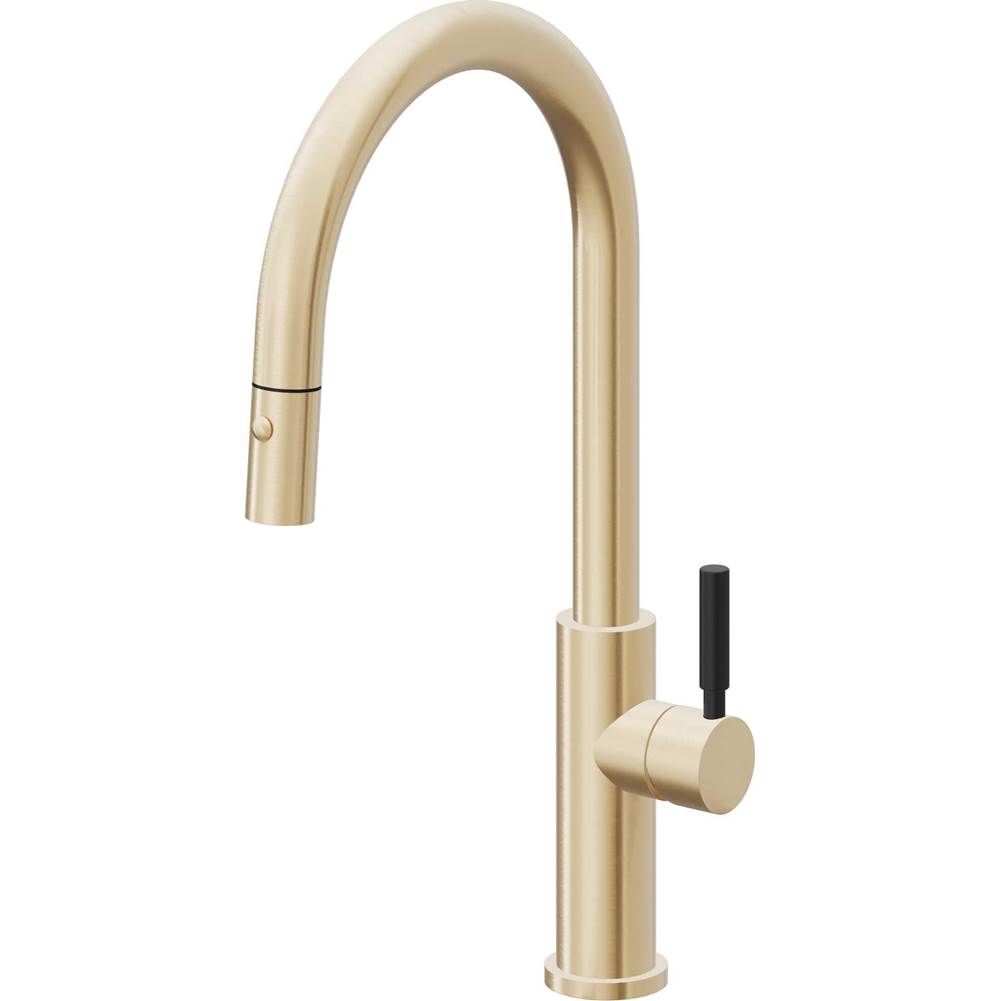 California Faucets - Pull-Down Kitchen Faucet with Button Sprayer - High Arc Spout - Satin Brass Pvd