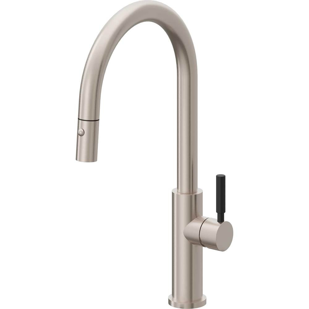 California Faucets - Pull-Down Kitchen Faucet with Button Sprayer - High Arc Spout - Gloss White