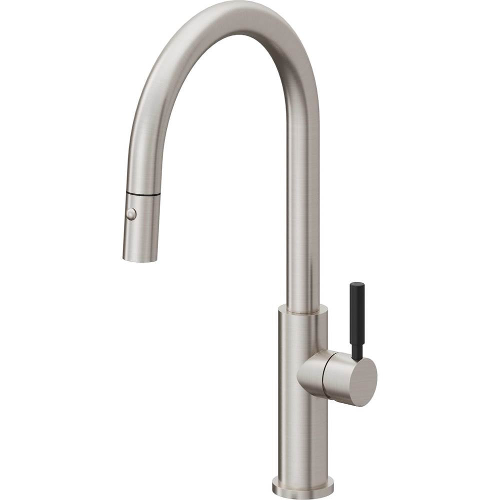 California Faucets - Pull-Down Kitchen Faucet with Button Sprayer - High Arc Spout - Ultra Stainless Steel Pvd