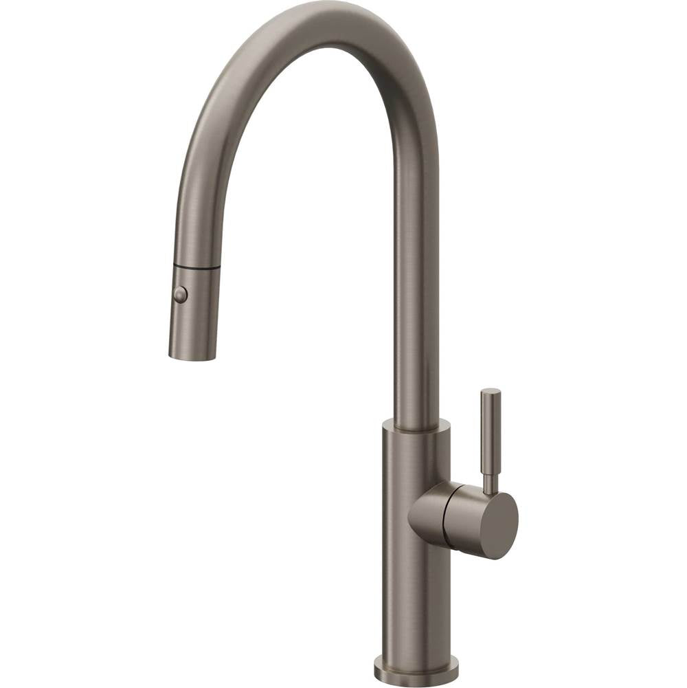 California Faucets - Pull-Down Kitchen Faucet with Button Sprayer - High Arc Spout - Graphite Pvd