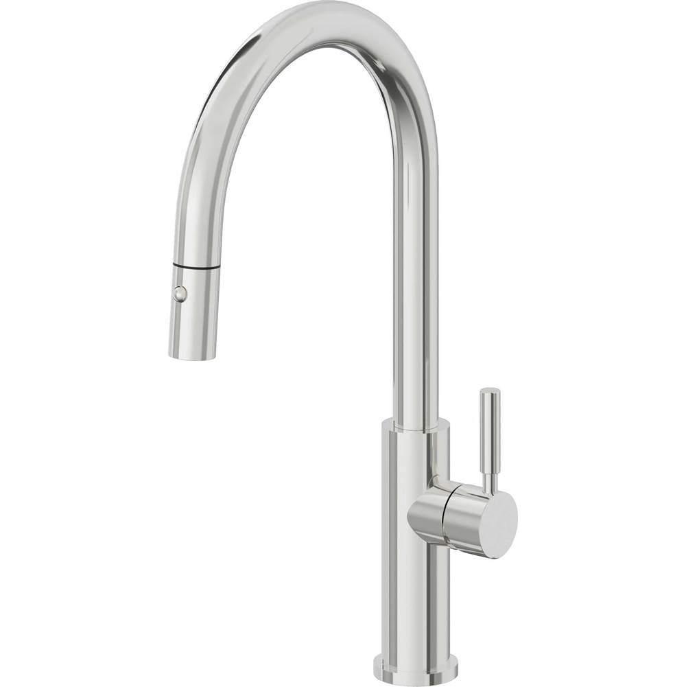 California Faucets - Pull-Down Kitchen Faucet with Button Sprayer - High Arc Spout - Polished Chrome