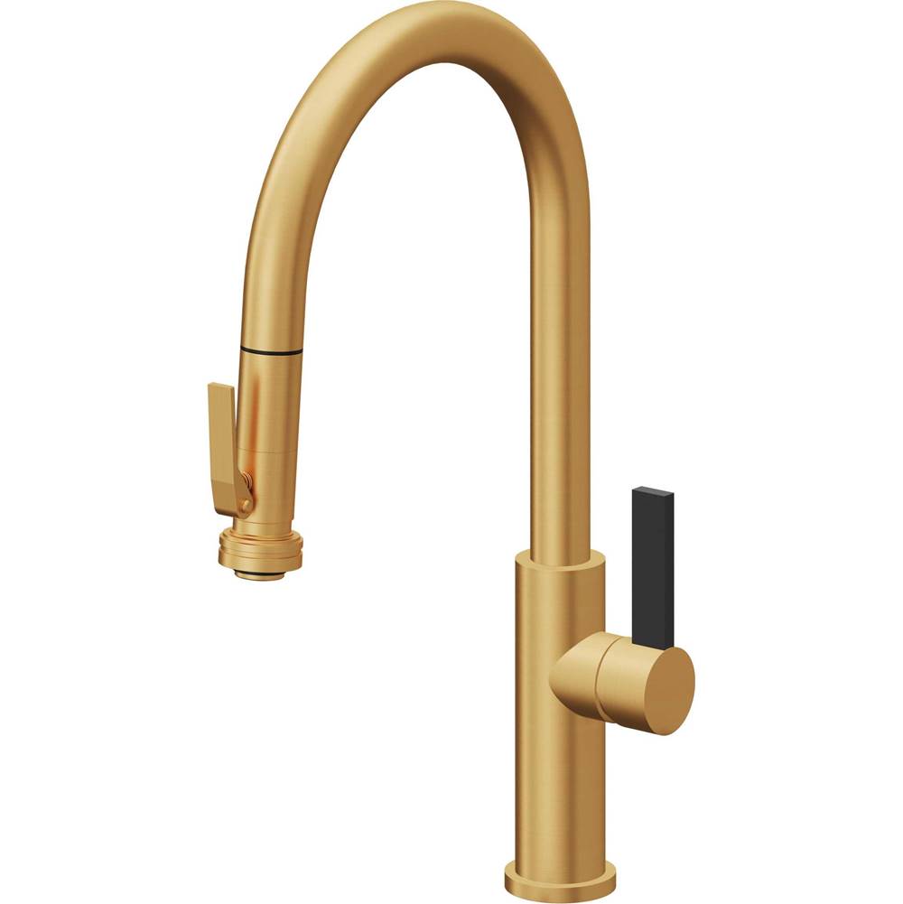 California Faucets - Pull-Down Kitchen Faucet with Squeeze Sprayer - High Arc Spout - Lifetime Satin Gold Pvd