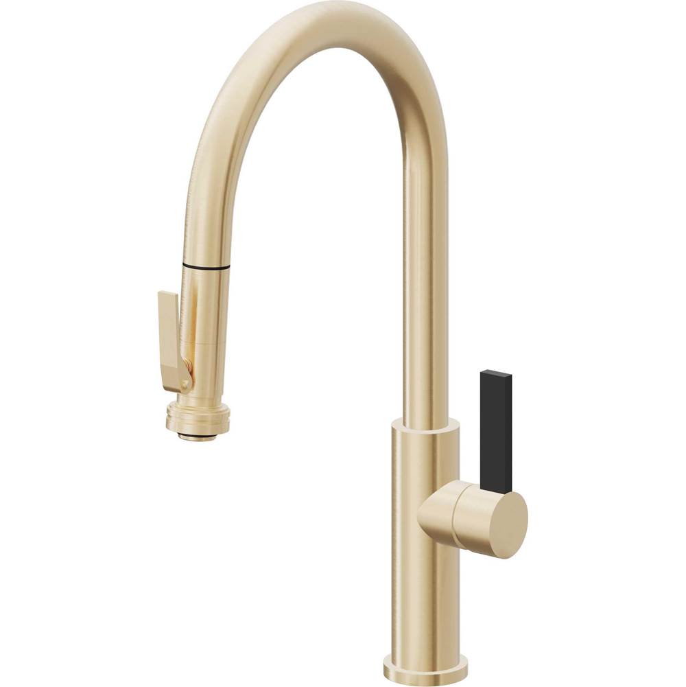 California Faucets - Pull-Down Kitchen Faucet with Squeeze Sprayer - High Arc Spout - Satin Brass Pvd