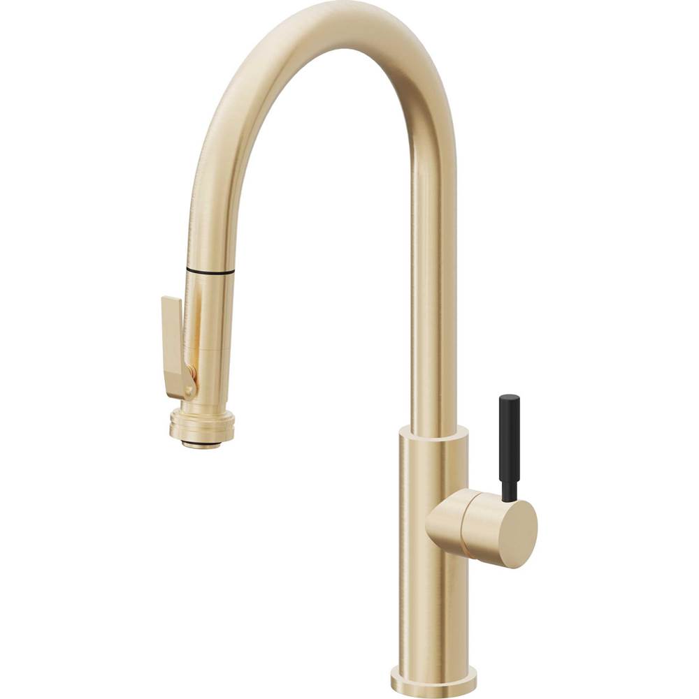 California Faucets - Pull-Down Kitchen Faucet with Squeeze Sprayer - High Arc Spout - Satin Brass Pvd