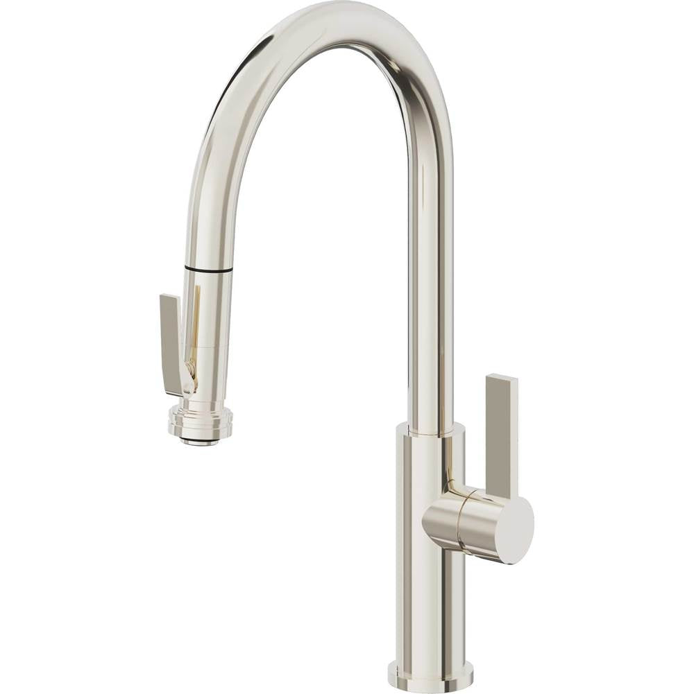 California Faucets - Pull-Down Kitchen Faucet with Squeeze Sprayer - High Arc Spout - Polished Nickel Pvd